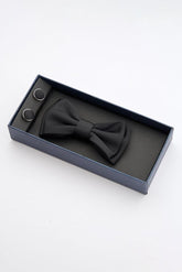 Black Satin Bow Tie Set with Cufflinks